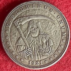 Grim Reaper With Hour Glass Coin. First $20 Offer Automatically Accepted. Shipped Same Day