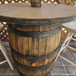 Whiskey Barrel and 3 Stools 