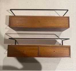 Floating Shelves for Wall Storage MISSING HANDLES, Wall Mounted Bathroom Shelf with Drawers Set of 2, Rustic Wood Floating Drawers for Living Room, Ki