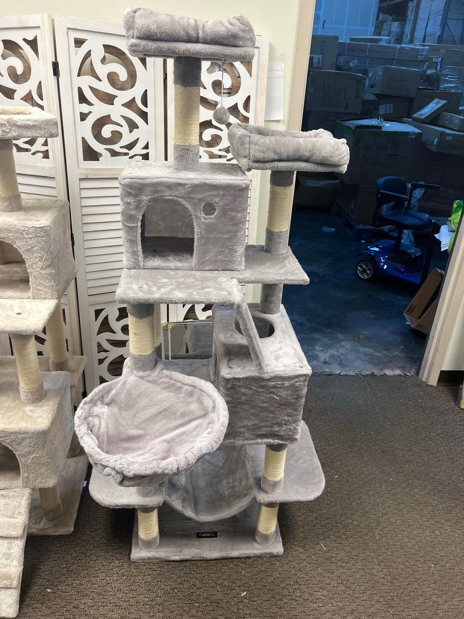 70 inches Tall Cat Tower Condo with Toy for Indoor Large Cats, Cat House Furniture with Padded Plush Perch, Cozy Hammock and Sisal Scratching Posts, L