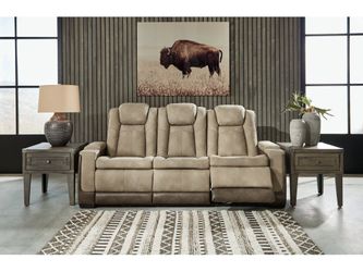 Next-Gen DuraPella Sand Power Reclining Sofa w/ Drop-Down Table