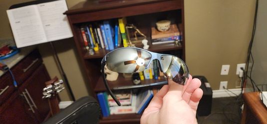 Navy blue grey semi-rimless silver reflective sunglasses