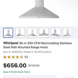 Recirculating Stainless Steel Wall-Mounted Range Hood