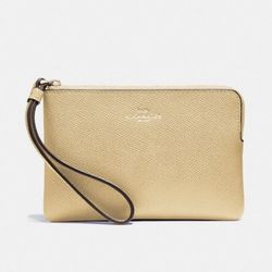 NWT Coach Vanilla Silver Corner Zip Wristlet w/ Wrist Strap - Fits Cell Phones