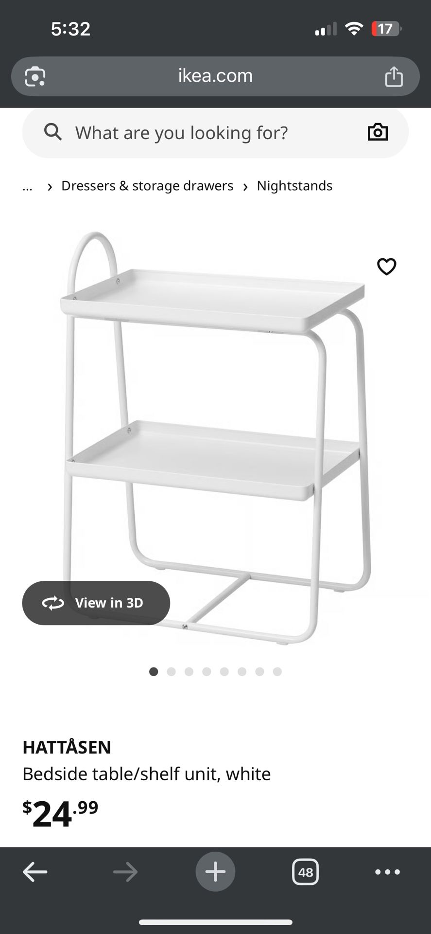HATTASEN White IKEA BEDSIDE TABLE