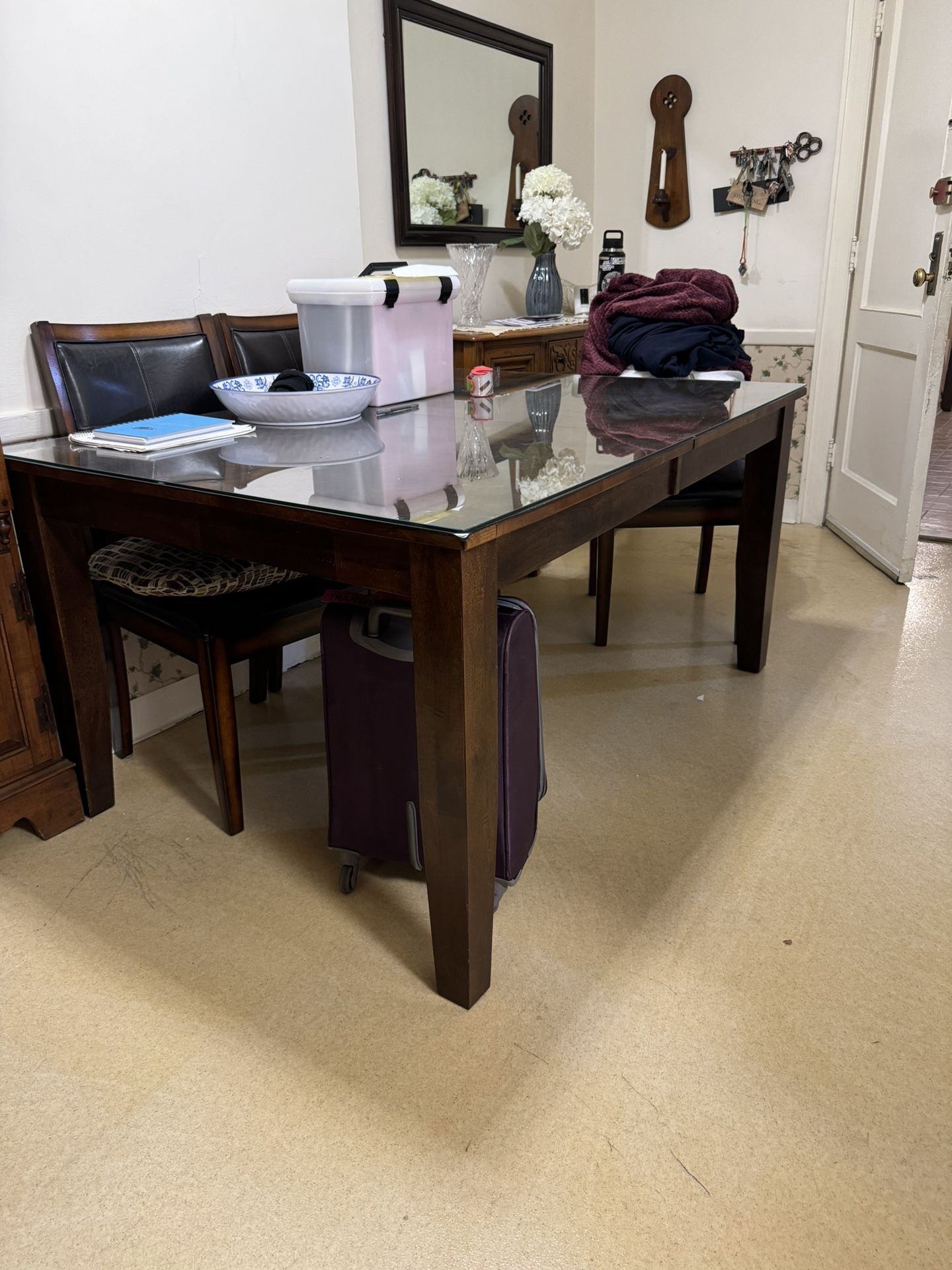 Dark Wood Dining Table With Glass Top