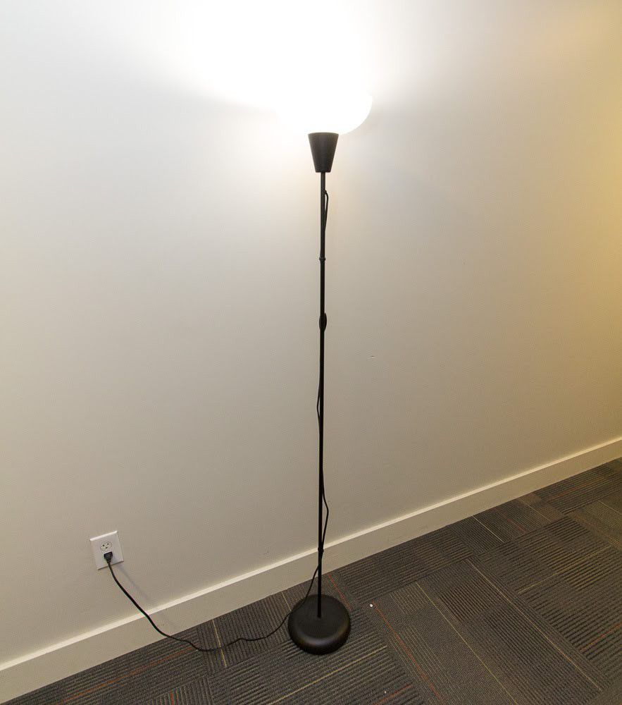 Black torchiere floor lamp with white shade plus bulb

