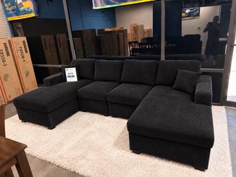 🛋️ U-Shape Black Sofa Sectional Couch Double Chaise