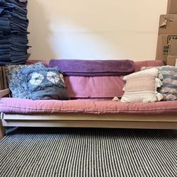 Solid Wood Full-Size Futon w/ Pillows – Deep Cleaned – Modern / Boho