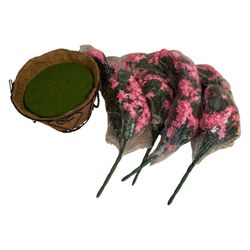 Hanging Basket Kit Wire Planter Coco Liner Chain with Artificial Pink Flowers