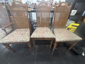 Vintage Cane-Back Dining Chairs – Floral Upholstery (Set of 3 or Individual)