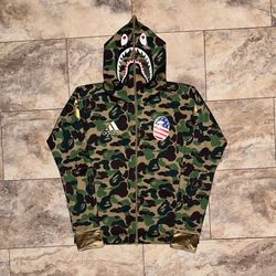 BAPE x Adidas SB Shark Hoodie Green ABC Camo Full Zip Gold 2019 Size Large