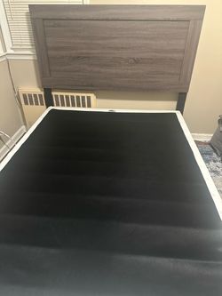 Gray Wood-Look Bed Frame with Headboard