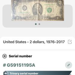 $2 Federal Reserve Note Rare 1976 Bicentennial Trinary Serial Number