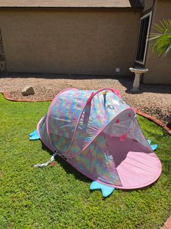 Unicorn pop up play tent and folding furry chair 25.00