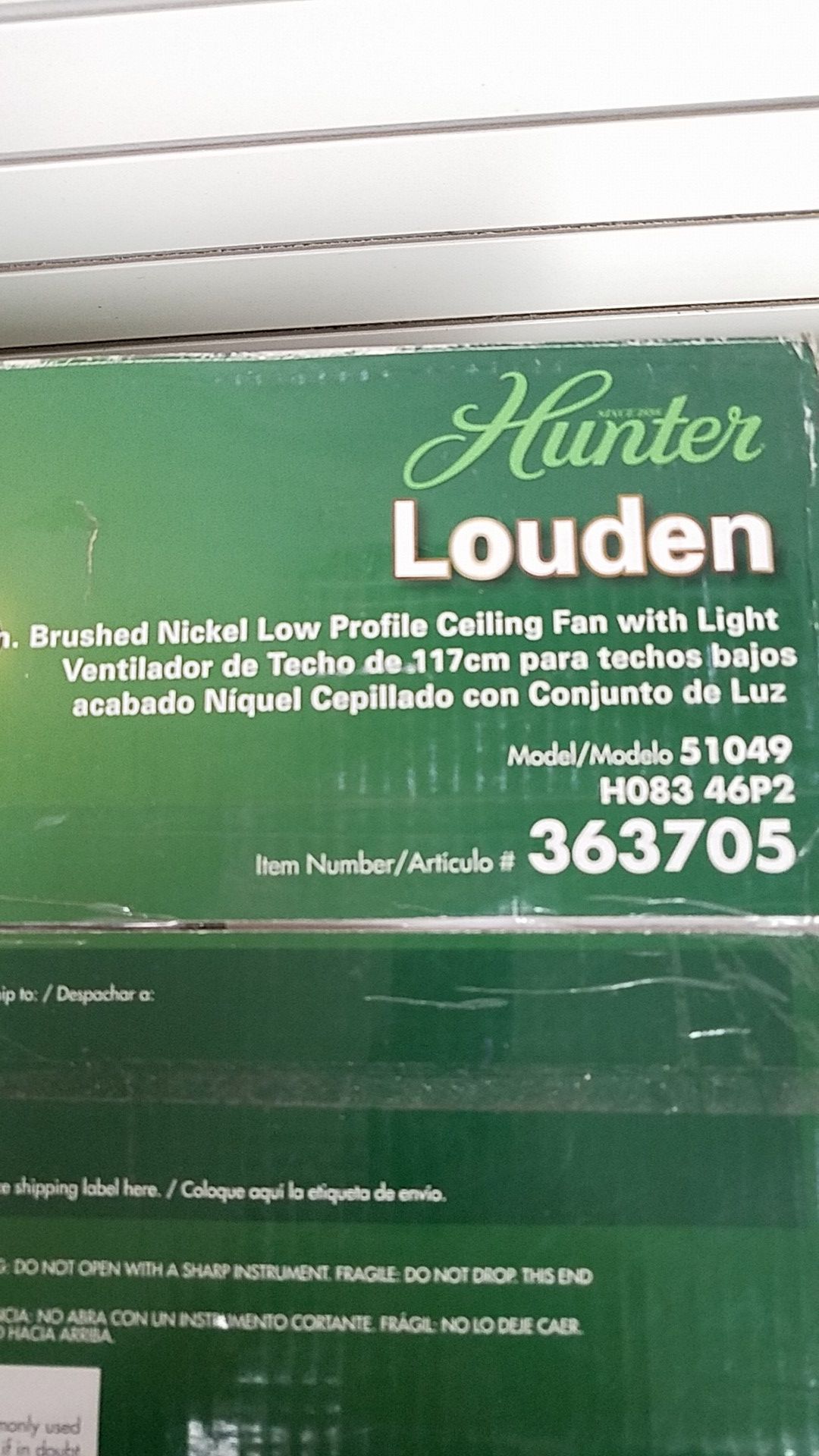 New in Box—Hunter Louden 46in Brushed Nickel Indoor Flush Mount