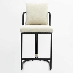 26'' Boucle Counter Stools With Backrest & Metal Frame, Modern Upholstered Bar Chairs For Kitchen Island