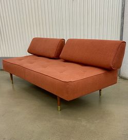 MCM 1950’s danish tufted rust tweed upholstered daybed lounge sofa