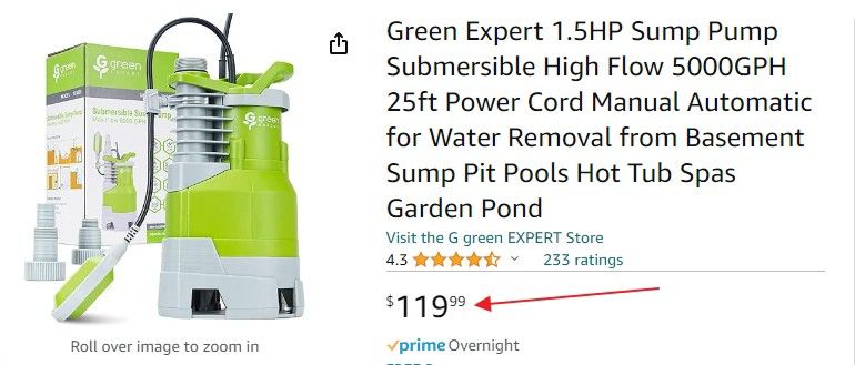 New .5 Horsepower Sump Pump Submersible High Flow 5000 GPH
