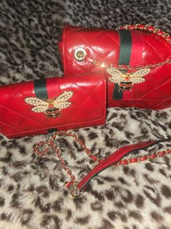 Red Quilted Bee Crossbody Bag Set