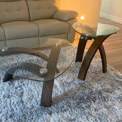 $95 Glass Coffee Table + End Table Set – Modern Wood Base (Easy Pickup)