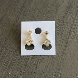 Double Crystal Dangle Clover Earrings 