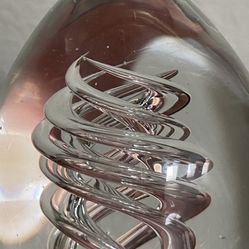 Vintage  Paperweight  Egg Shaped Clear Art Glass w/Internal Swirl Twist 3”