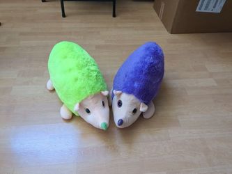 Two Adorable And Soft Hedgehog Plush 22 in Stuffed Animals Lime Green And Purple
