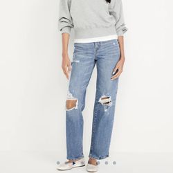OLD NAVY Womens Distressed Ripped Knee Medium Wash High Rise O.G. Loose Jeans
