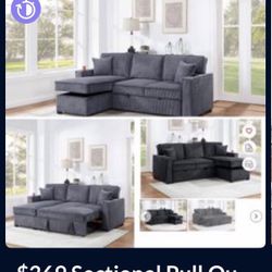 $369.     2-PCConvertible Sectional  Sleeper Sofa W/ Cupholder Sofa Storage & USB Ports  89”x 59”X36”H