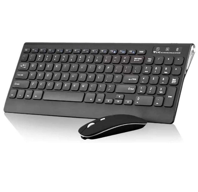 Wireless keyboard and mouse rechargeable compact full size keyboard and optical mouse with 2.4GHz USB receiver