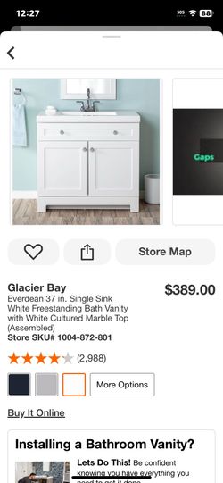 Glacier Bay Everdean 37 in. Single Sink White Freestanding Bath Vanity with White Cultured Marble Top (Assembled)
