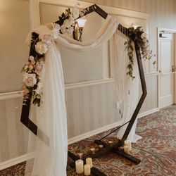 Wooden Arch, Fabric And Flowers 