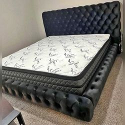 Velvet Black platform King bed frame
