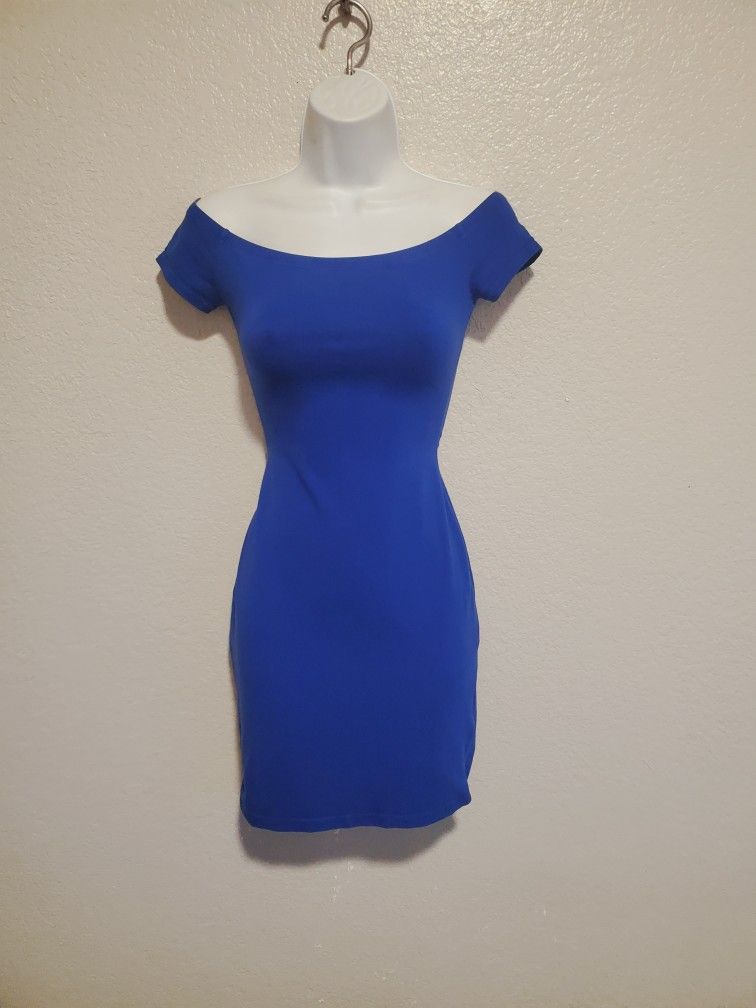 EXPRESS Royal Blue Bodycon Off The Shoulders Mini Dress Size XS 