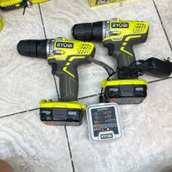 Ryobi Drills With 2 Batteries And Charger