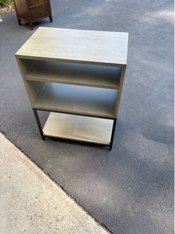 Wood and metal open shelf table