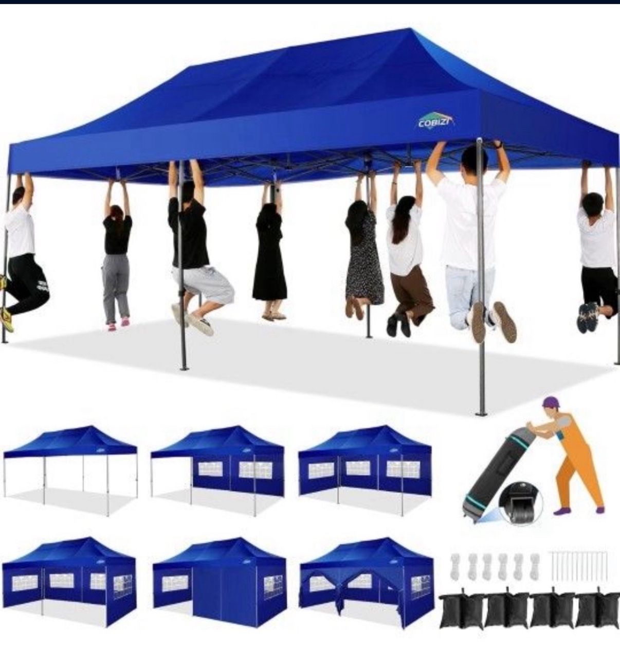 10x20 Heavy Duty Pop up Canopy Tent with 6 sidewalls Easy Up Commercial Outdoor Canopy Wedding Party Tents for Parties All Season Wind & Waterproof Ga
