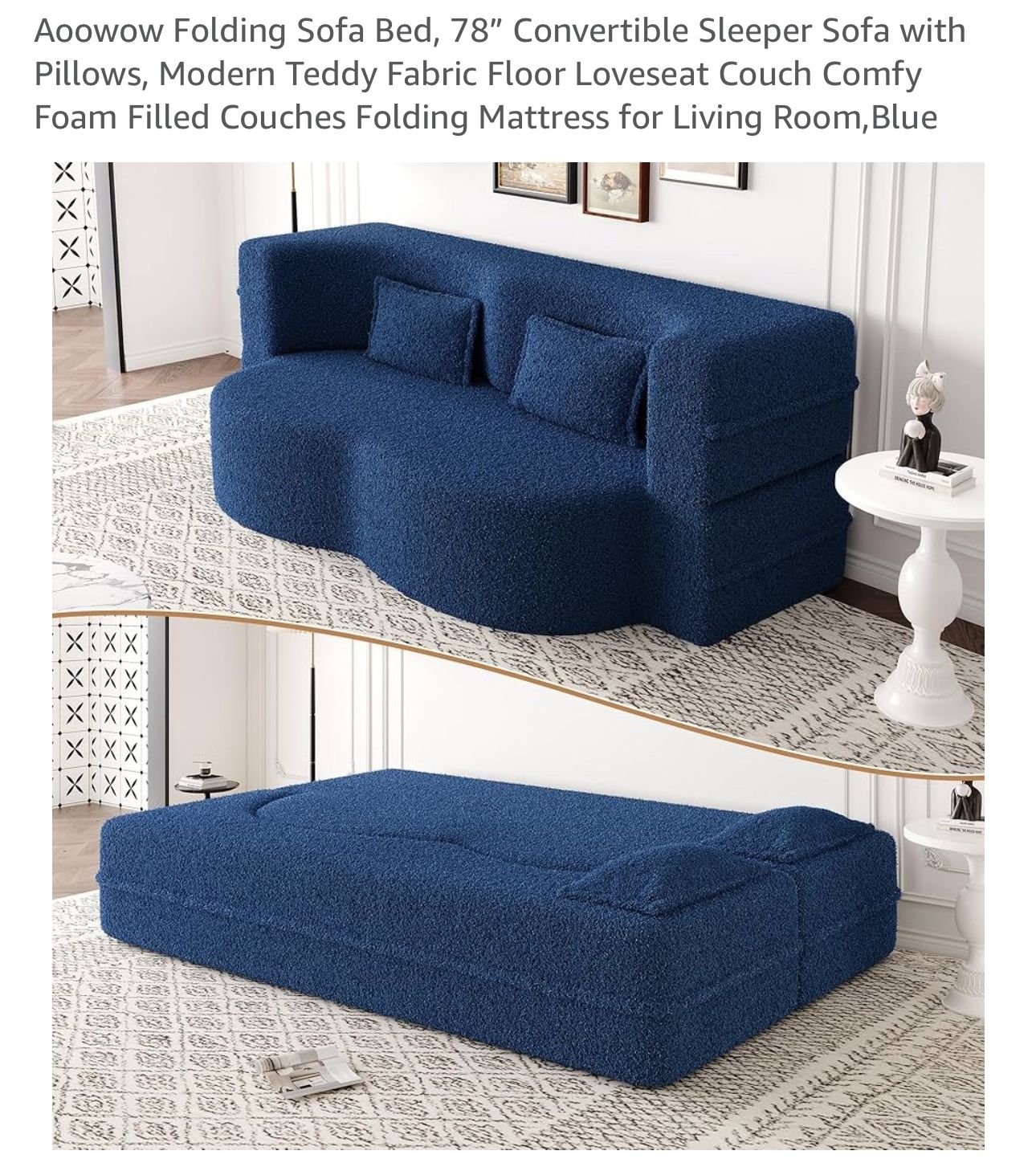 Folding Sofa Bed, 78” Convertible Sleeper