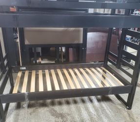 Modern Black Wood Twin Bunk Bed Frame – Sturdy & Stylish