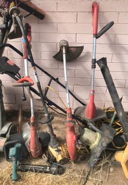 Various weedeaters. Two grass hogs and one Black & Decker. Electric