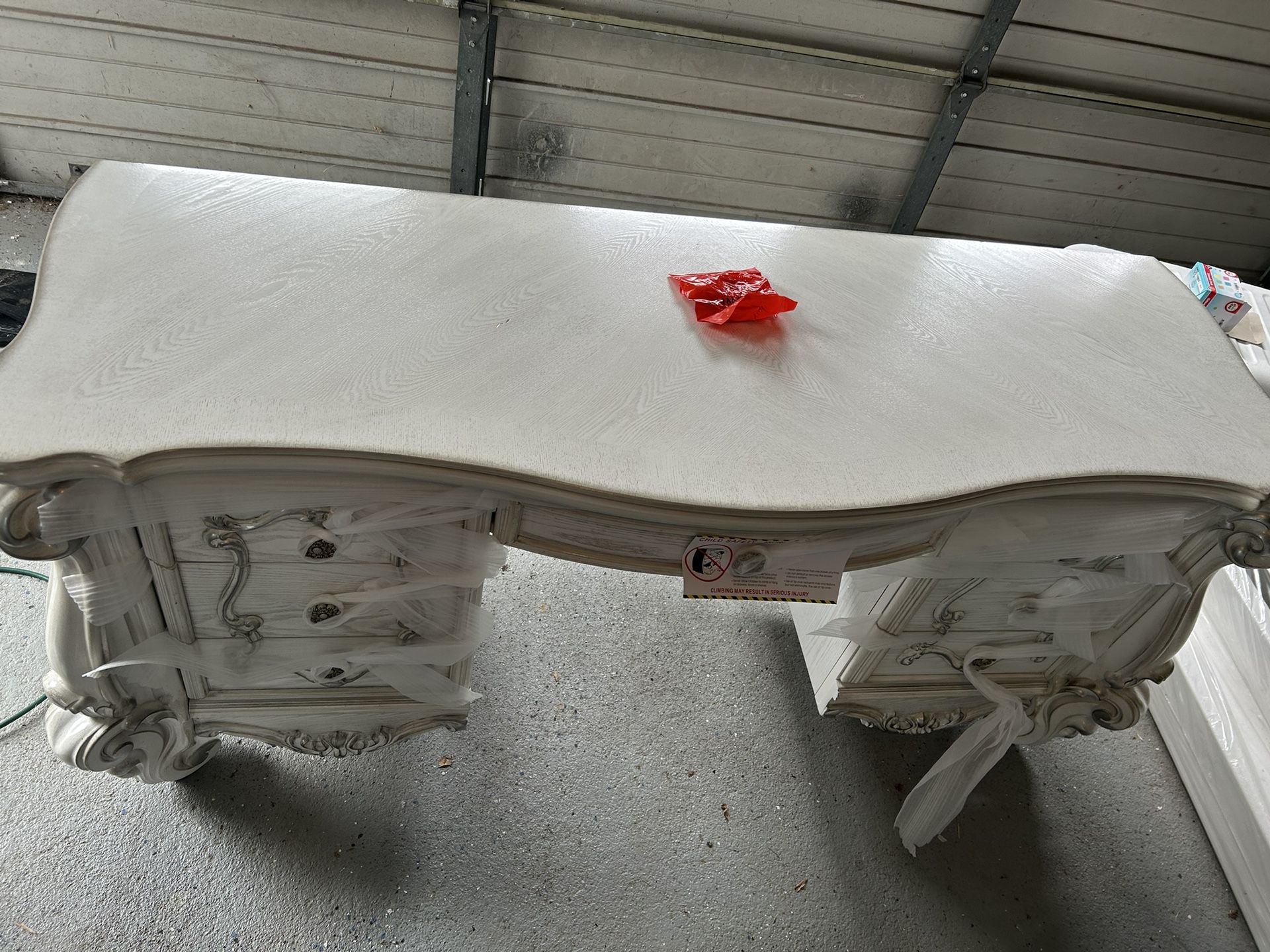 Acme Versailles 7-Drawer Wood Vanity Desk in Bone and White