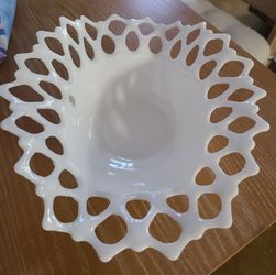 Westmoreland Doric Open lace edge milk glass bowl