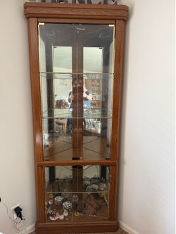 Wood Curio Corner Cabinet with Adjustable shelves