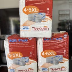 "Tranquility Air-Plus Bariatric Briefs 4XL-5XL  Waist: 70” to  108" Maximum Absorbency 34 oz capacity New Sealed Packs" Pick Up in Van Nuys $7 Each