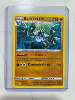 Barbaracle Pokémon card in sleeve.