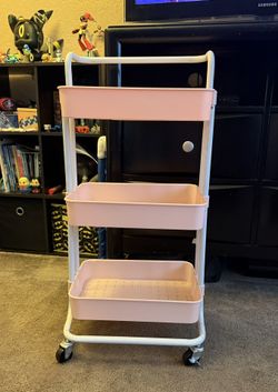 3-Tier Rolling Storage Cart, Pink