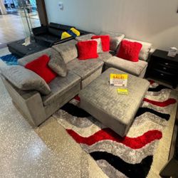 *4th Of July Now!!!*---Flexible Lima Gray Fabric Sectional Sofa W/Ottoman---Now $999!!!---Delivery And Financing😎