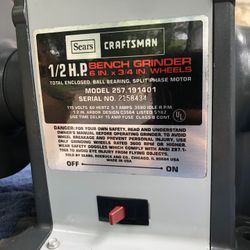 Vintage Craftsman 1/2 Horse Power Bench Grinder 6”x3/4” Wheels. Total Enclosed, Ball Bearing, Split Phase Motor. In Pristine Condition!