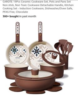 NEW CAROTE 19PCS CERAMIC COOKWARE SET